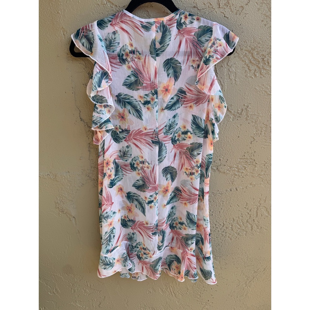 Miken NEW Womens White Tropical Floral Beach Coverup MEDIUM Sheer Resort Swim - Picture 8 of 8